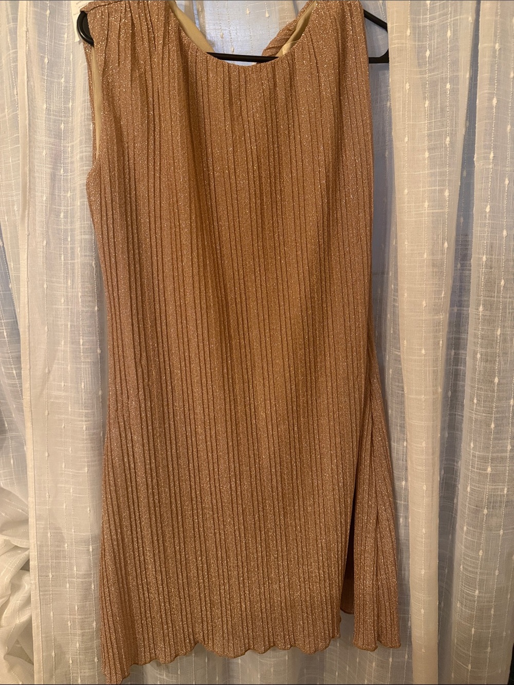 MELLODAY Metallic Ribbed Slip Midi Sleeveless Dress in Taupe